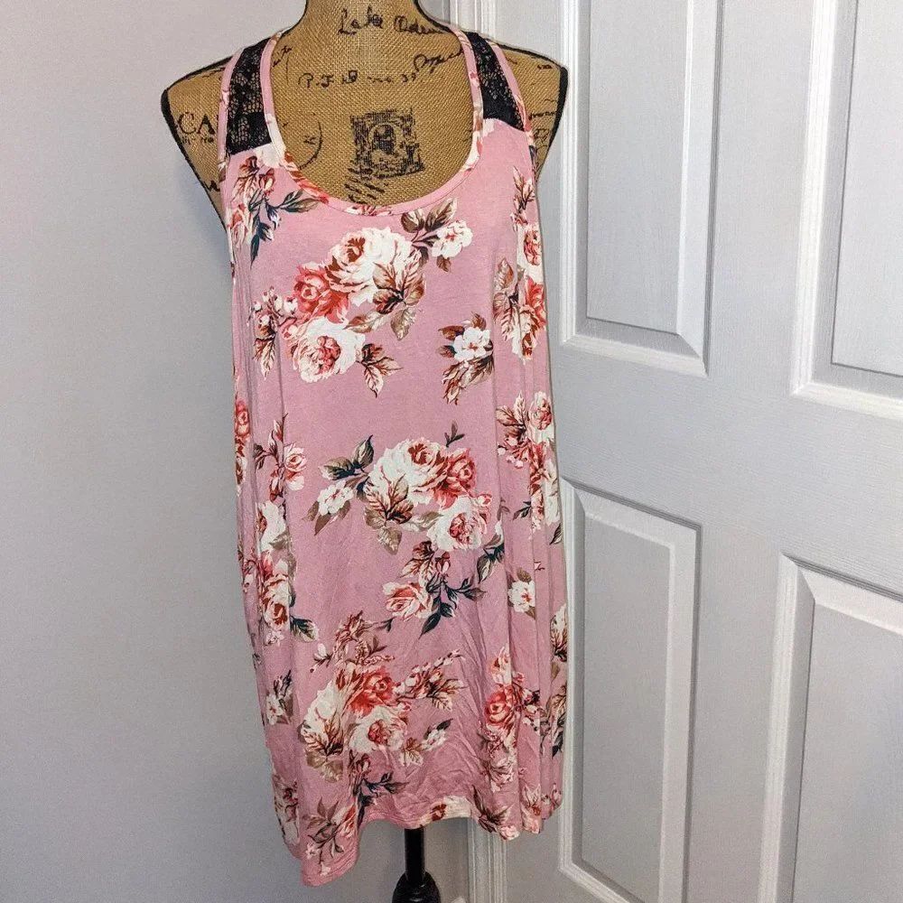 Pink floral and lace tank top